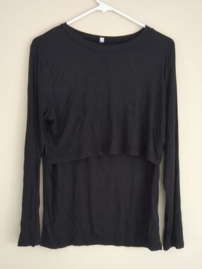 Large Black Ribbed Top Long Sleeve Nursing Breastfeeding Pumping Shirt